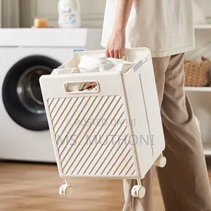 2pcs Foldable Laundry Hamper Basket With Wheels