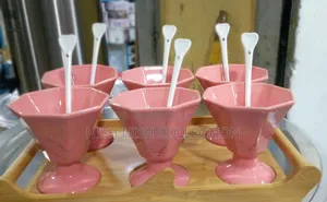 *Ice Cream Cups With Ceramic Spoons and Bamboo Rack