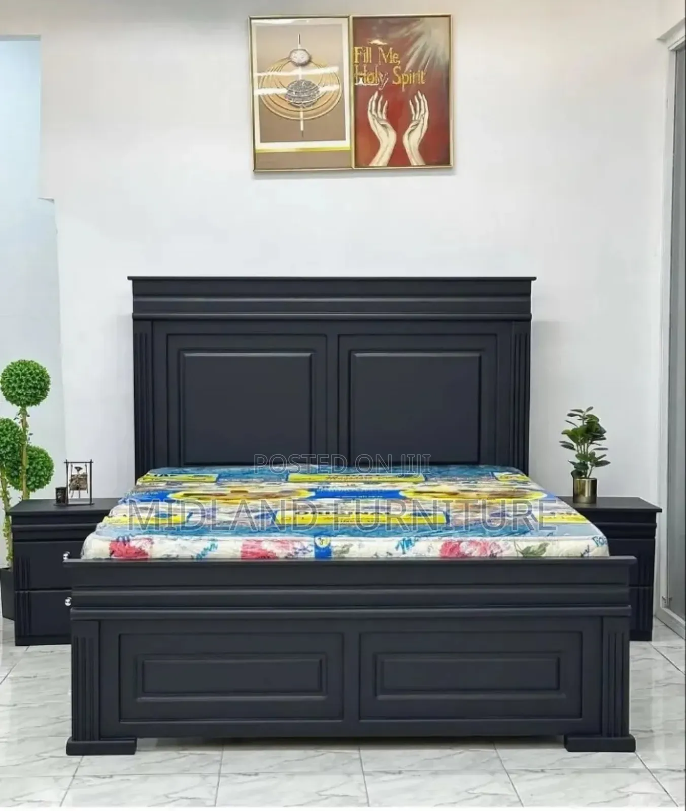 Matte Black Panel Bed