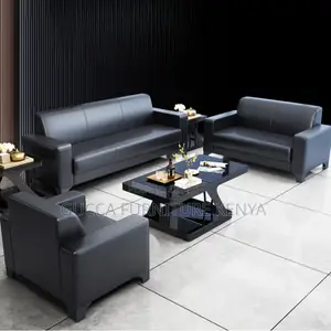 Sofas: Modern Modish Black Leather Reception Sofa Set