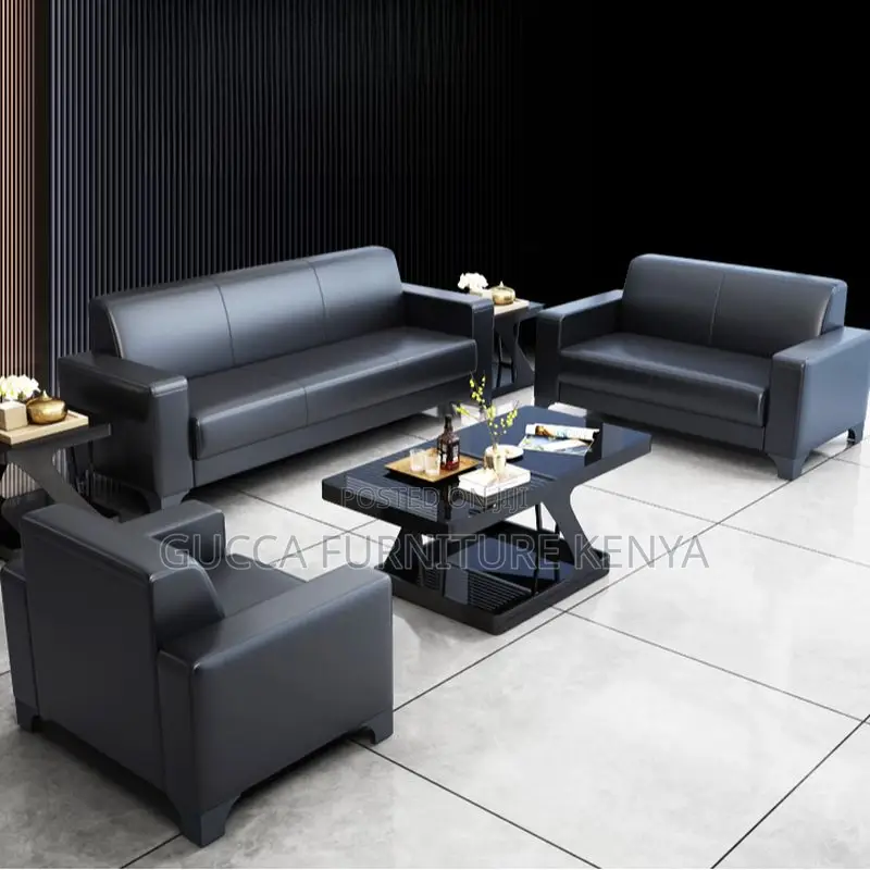 Sofas: Modern Modish Black Leather Reception Sofa Set