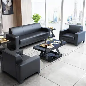 Sofas: Modern Modish Black Leather Reception Sofa Set