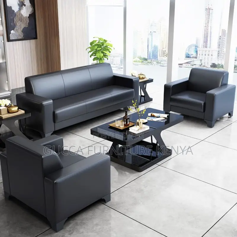 Sofas: Modern Modish Black Leather Reception Sofa Set