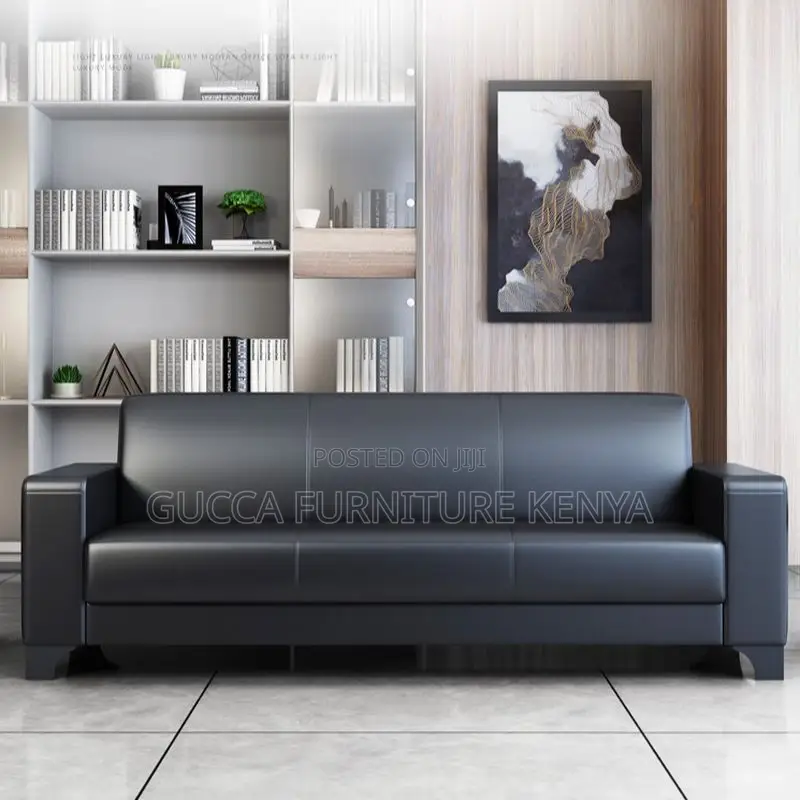 Sofas: Modern Modish Black Leather Reception Sofa Set