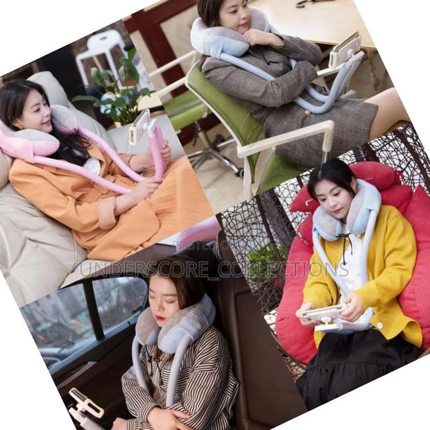 2-in-1 U-Shaped Neck Pillow With.Tablet Phone Holder Memory.