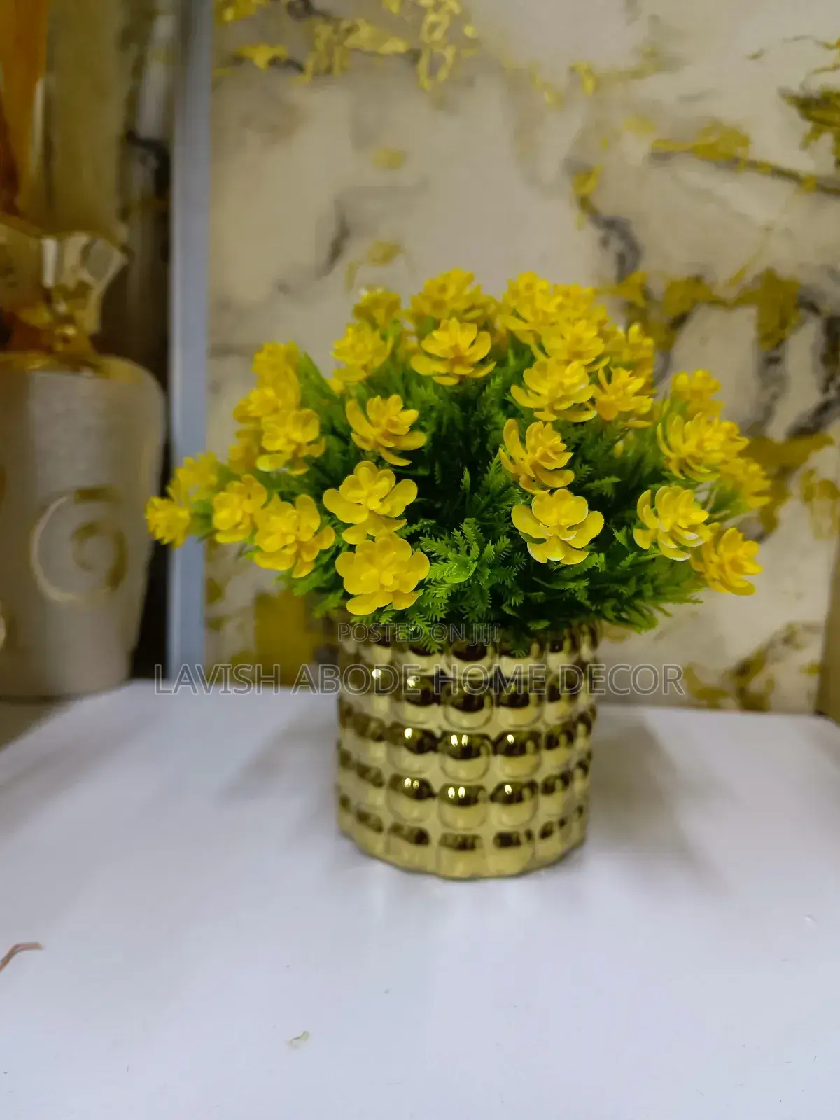 Beautiful Yellow Bonsai in a Gold Vase