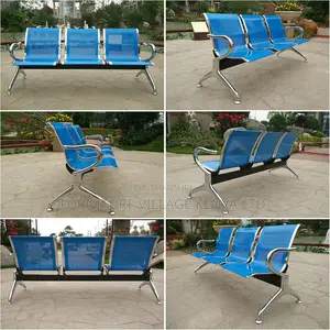 Office Lobby Furniture; 3-Link Metallic Reception Bench