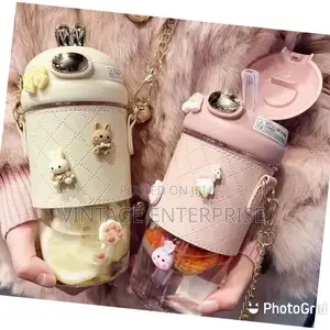 Unique Rabbit Ear Water Bottle Cup With Straw