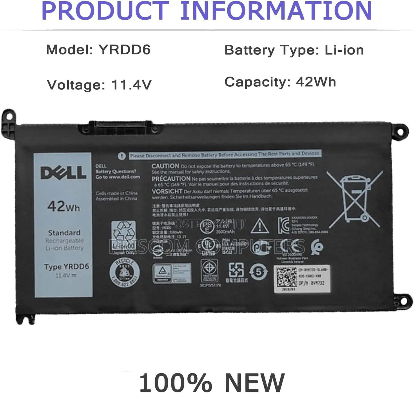 Yrdd6 Battery for Dell Inspiron 5482 5480 5481 5485 5491 559