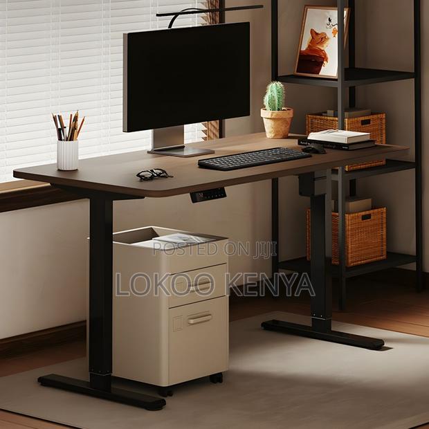 Office Desk: Wooden Electric Adjustable Height Desk