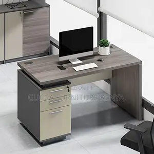 Clerical Desking: Gray Wood Executive Desk With 3 Drawers