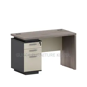 Clerical Desking: Gray Wood Executive Desk With 3 Drawers