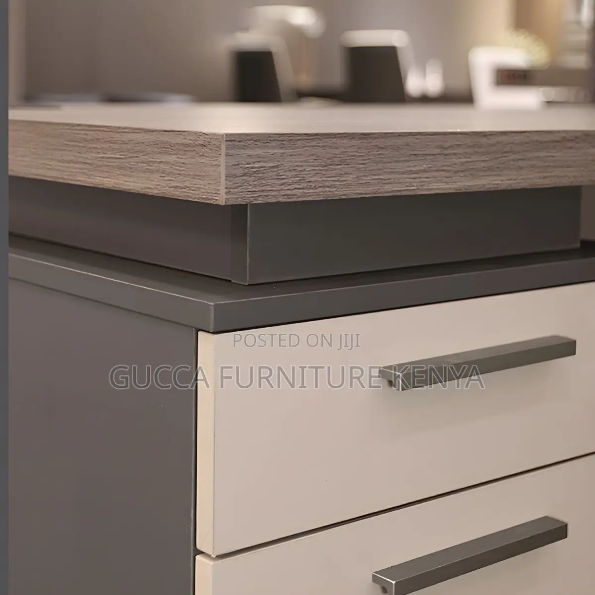 Clerical Desking: Gray Wood Executive Desk With 3 Drawers