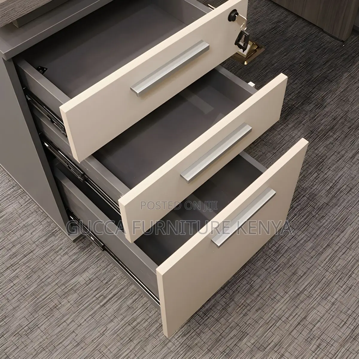 Clerical Desking: Gray Wood Executive Desk With 3 Drawers