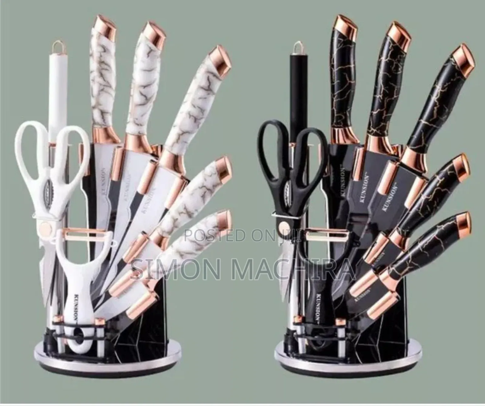 Black White Marble Knife Set 9 Pieces