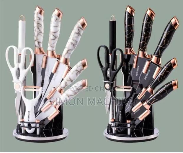 Black White Marble Knife Set 9 Pieces
