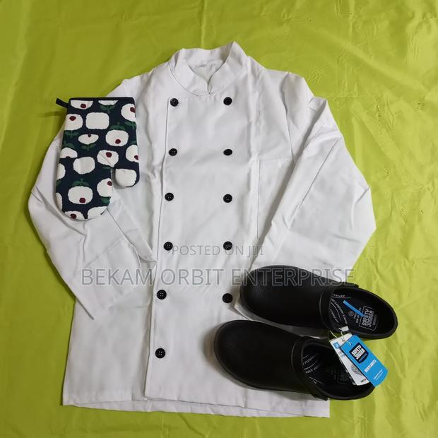 Long Sleeve White Cotton Chef Jacket+Clogs+Gloves Package - thumbnail 2
