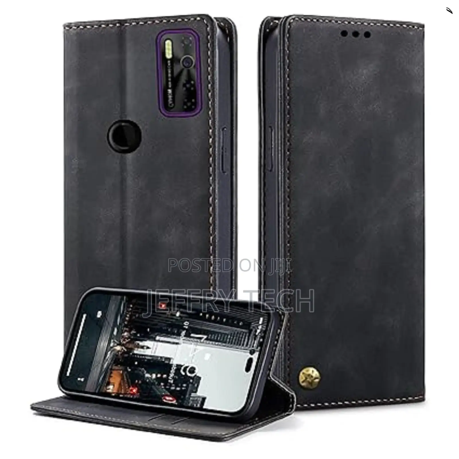 Tecno Camon 15 Genuine Leather Wallet Case With Card Holder