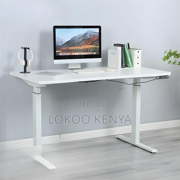 Office Desk: White Electric Height Adjustable Desk