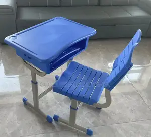 Kids Furniture: Plastic Blue Adjustable Kids Desk /Chair Set