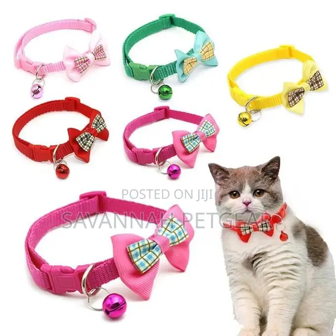 Lattice Bowknot Cat Collar Dog Bow Tie Adjustable With Bells