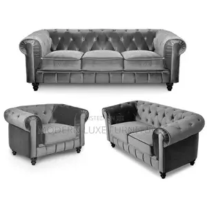 Dark Grey 6 Seater Chesterfield Sofa