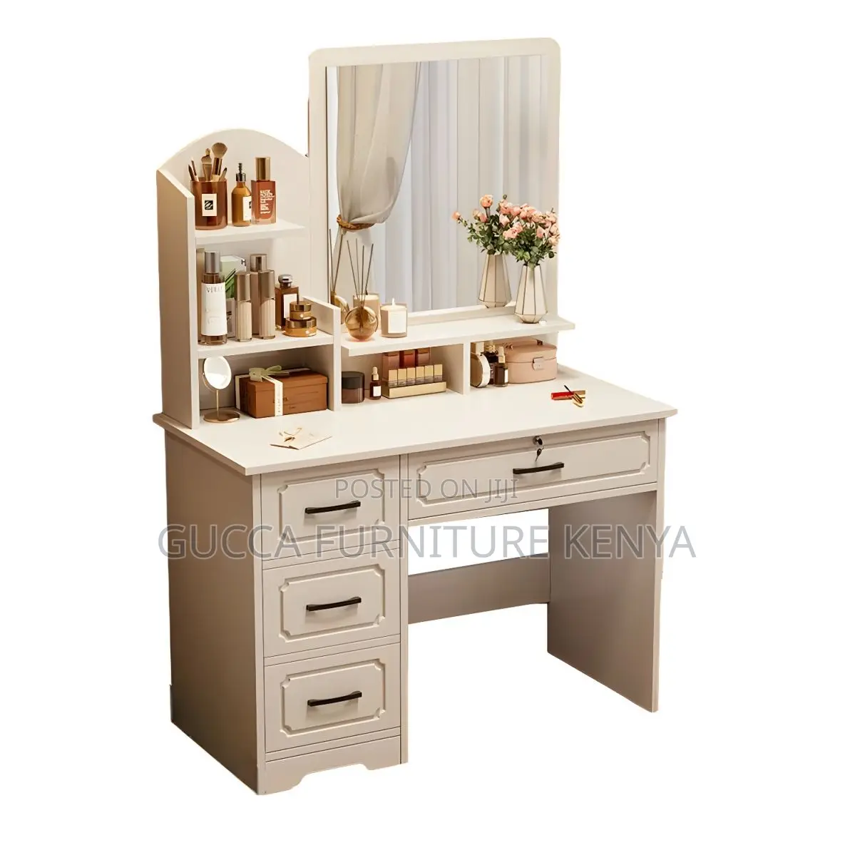 Dressers: Classy Bedroom Dressing Table With Round Mirror