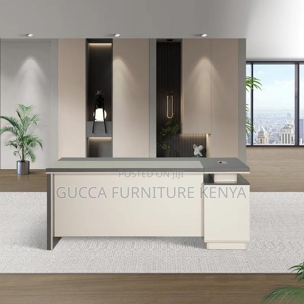 Office Tables:Luxury Office Computer Desk With Side Cabinet - main view