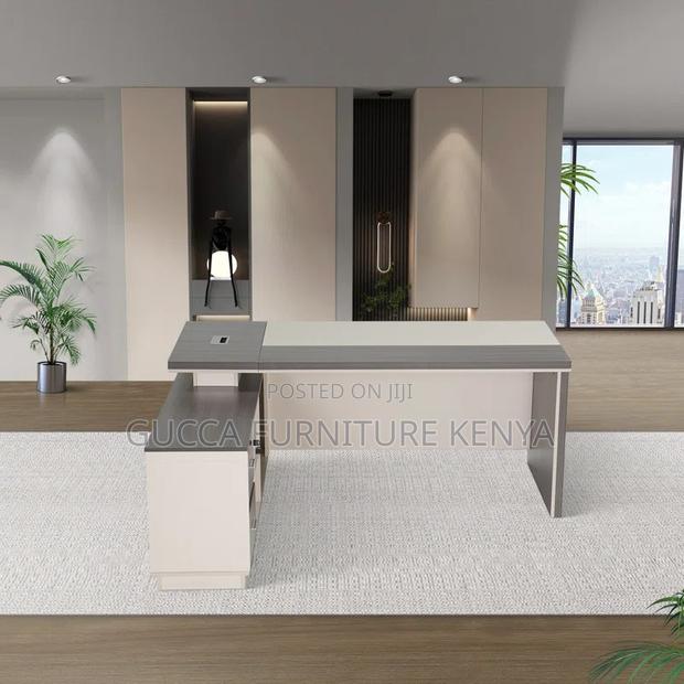 Office Tables:Luxury Office Computer Desk With Side Cabinet - thumbnail 4