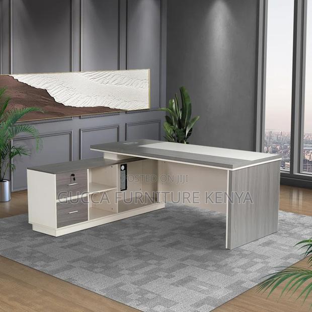 Office Tables:Luxury Office Computer Desk With Side Cabinet - thumbnail 5
