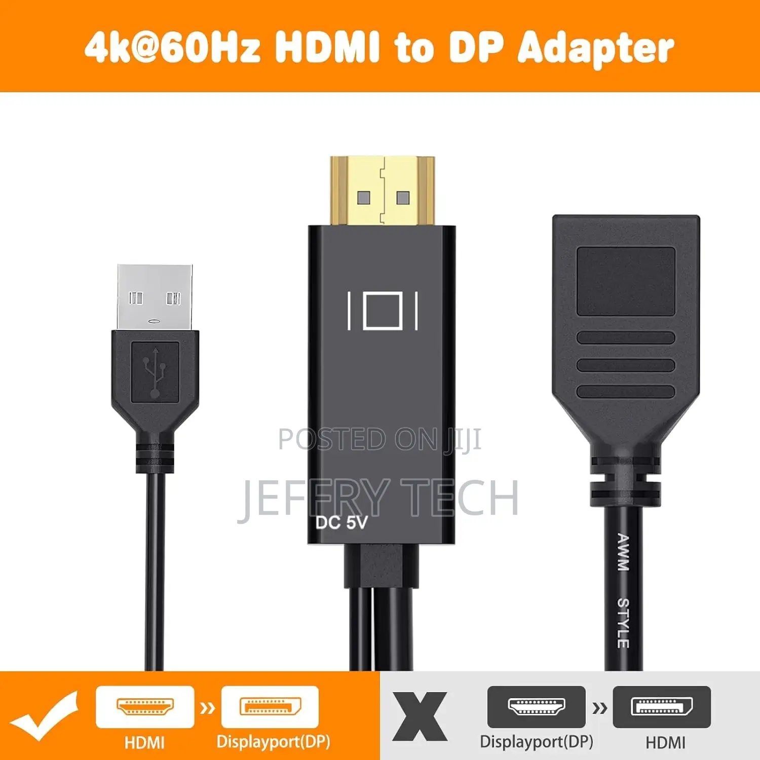 HDMI to Displayport Adapter, 60hz HDMI to DP Converter C