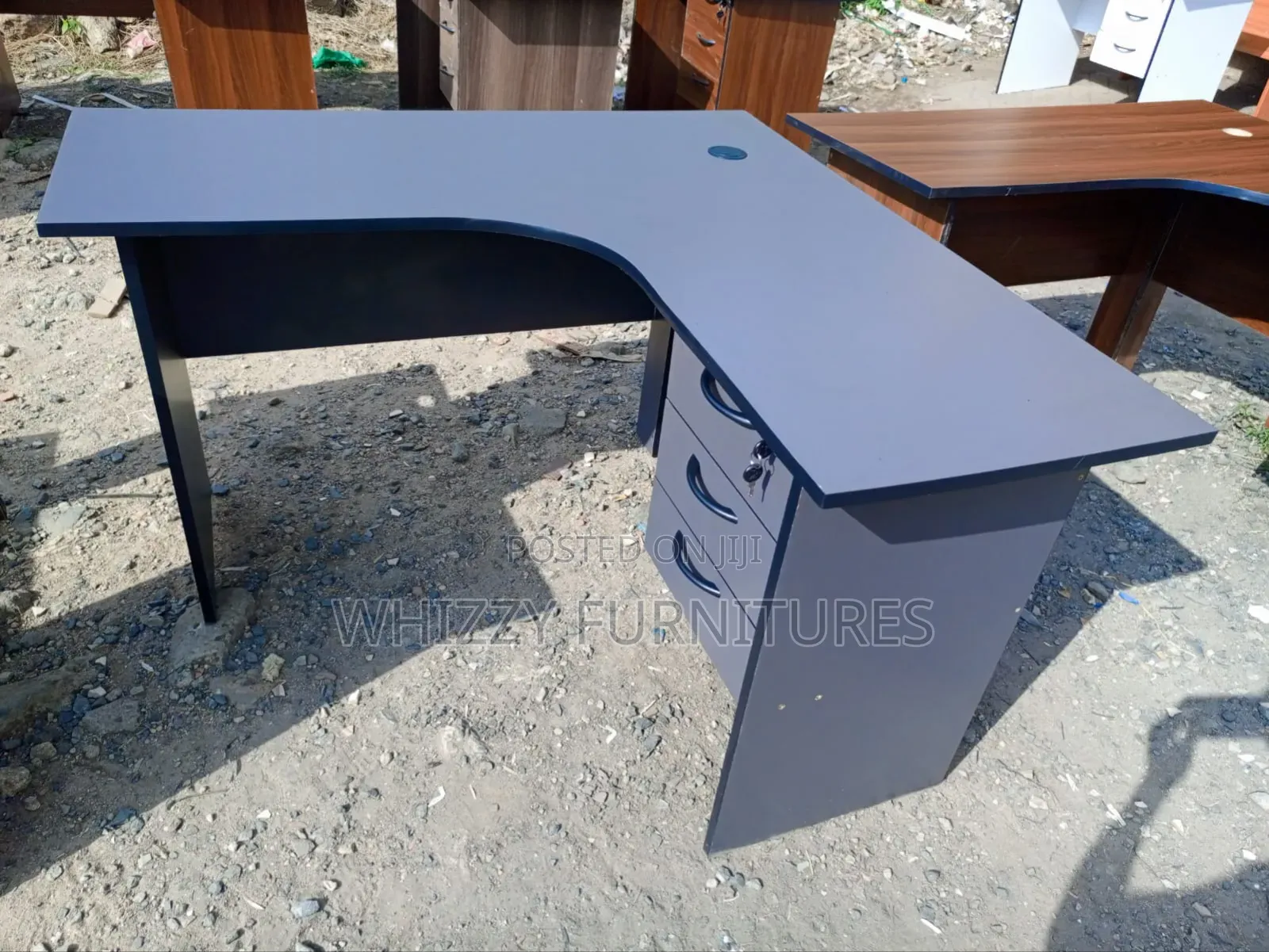 Curved Office Table/L-Shape(Grey)