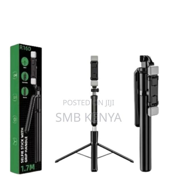 R16 Selfie Stick With Grip Handle, Bt Remote, 1.7m