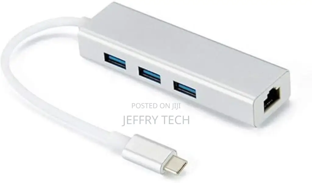 Ruhza Type C to 3-Port USB 3.0 Hub With RJ45 LAN Adapter For