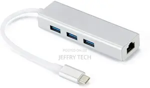 Ruhza Type C to 3-Port USB 3.0 Hub With RJ45 LAN Adapter For