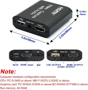  1080P HDMI Audio Video Capture Card, With Audio to USB 2.