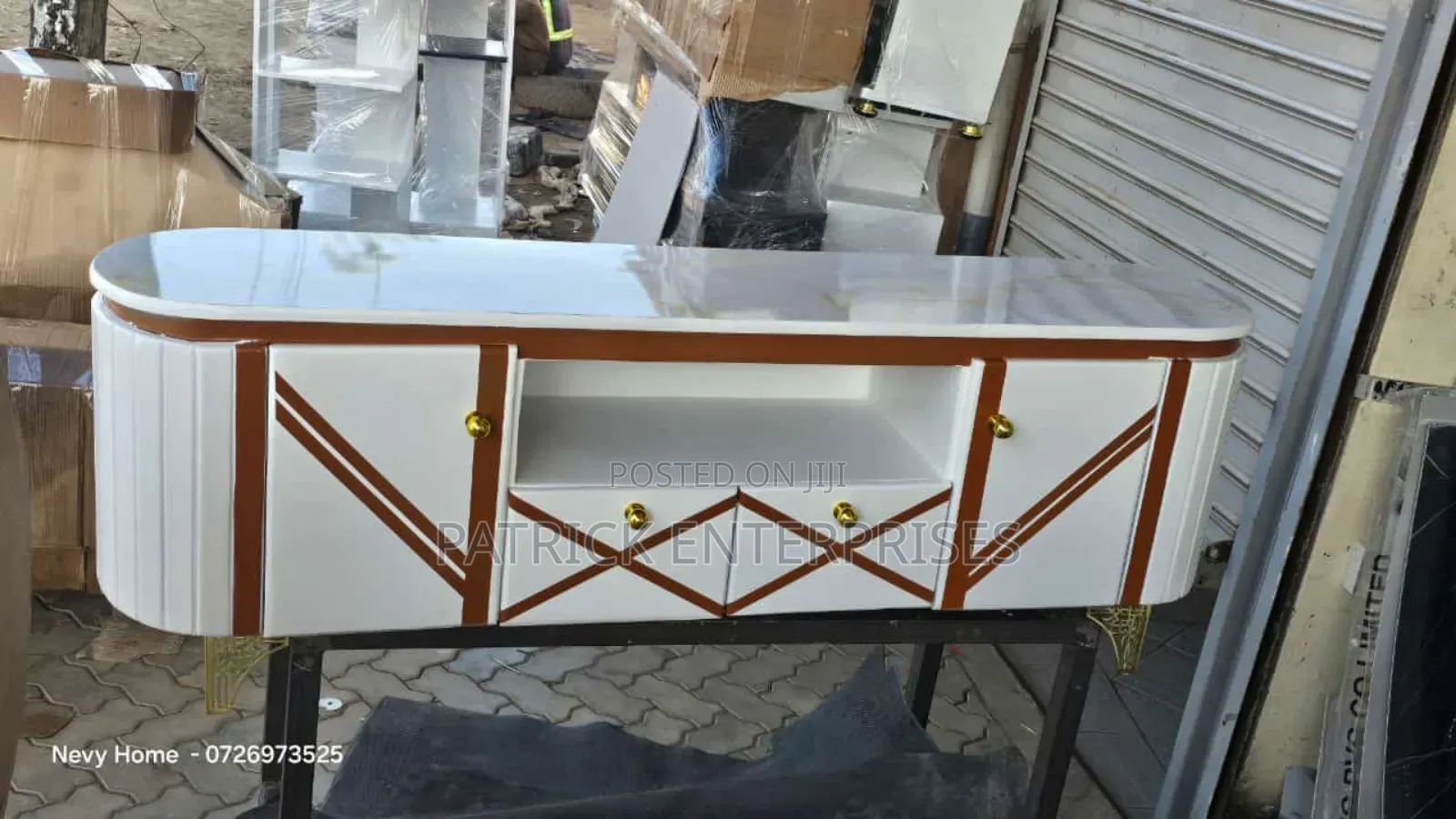 Modern Wooden TV Stand With Marble Top 6 Fitt
