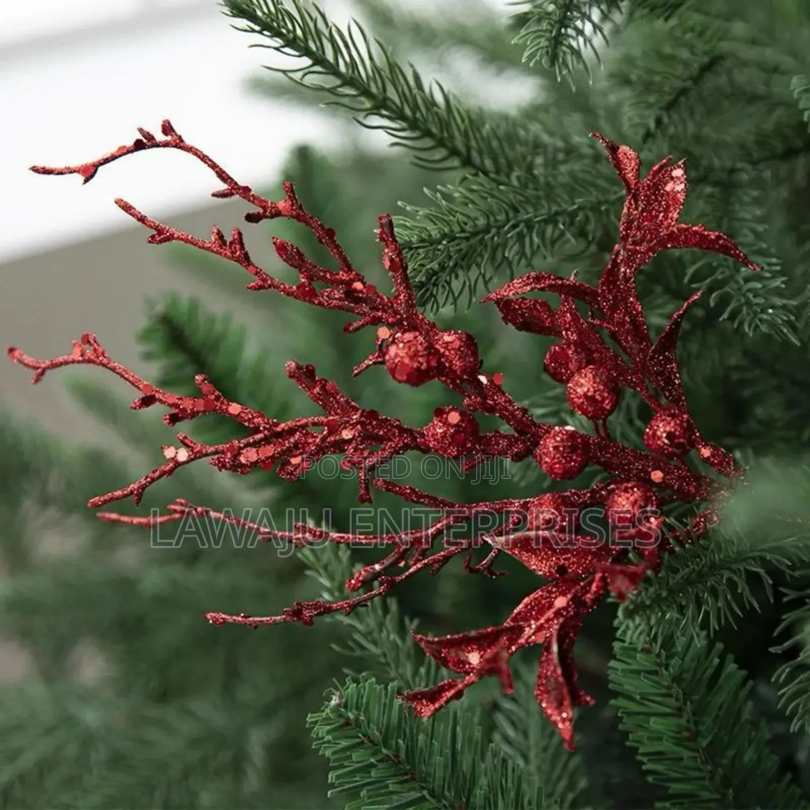 2pc Red Glitter Artificial Christmas Flowers