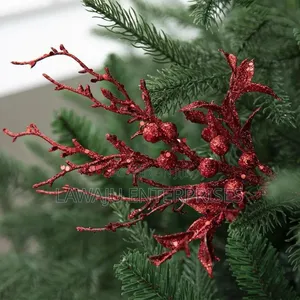 2pc Red Glitter Artificial Christmas Flowers