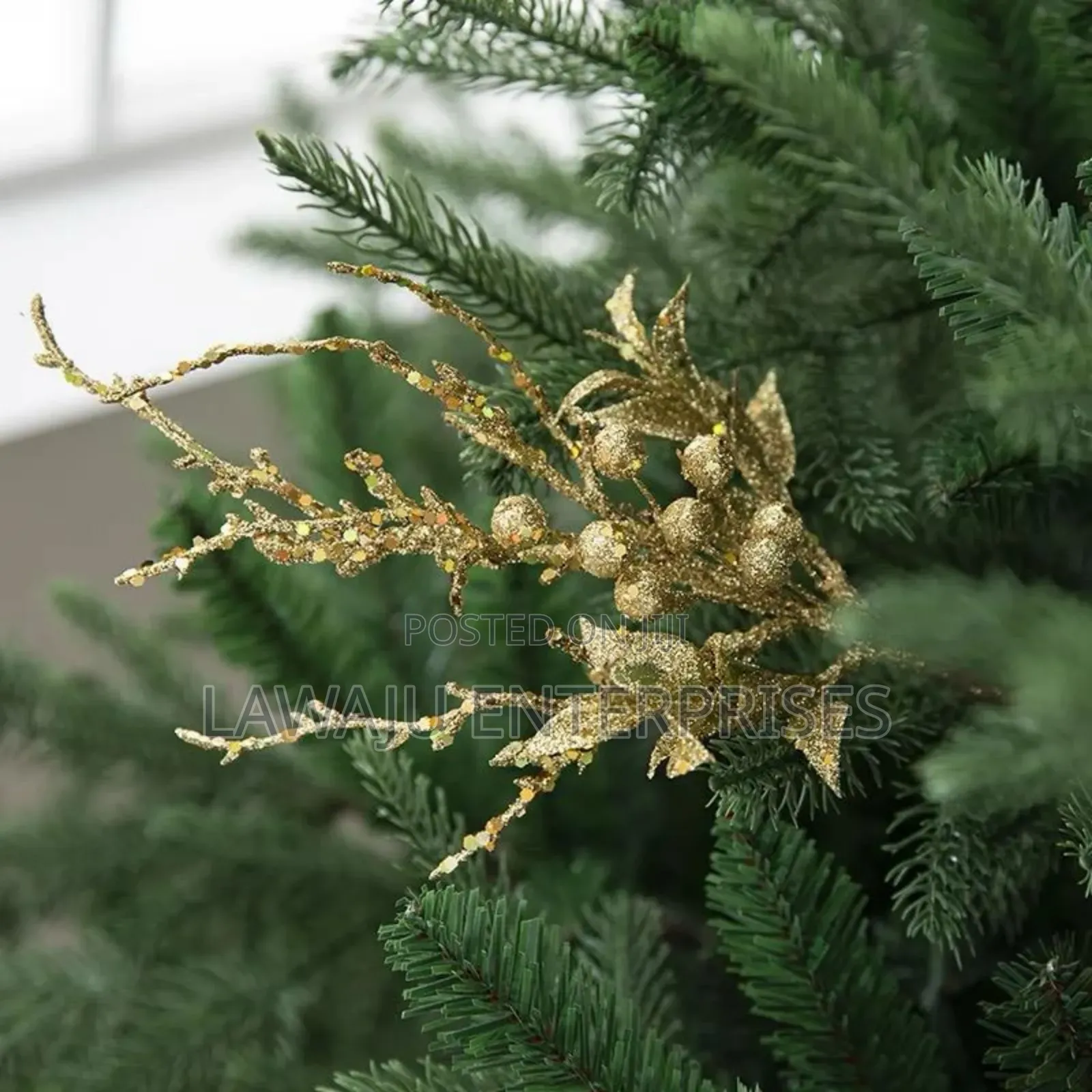 2pc Gold Glitter Artificial Christmas Flowers