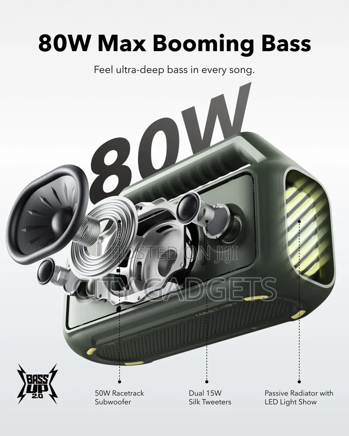 Soundcore Boom 2 by Anker, Outdoor Speaker, 80W, Subwoofer