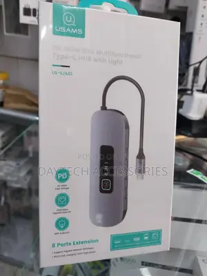 Usams Pd 100w 8in1 Multifunctional Type-C Hub With Light
