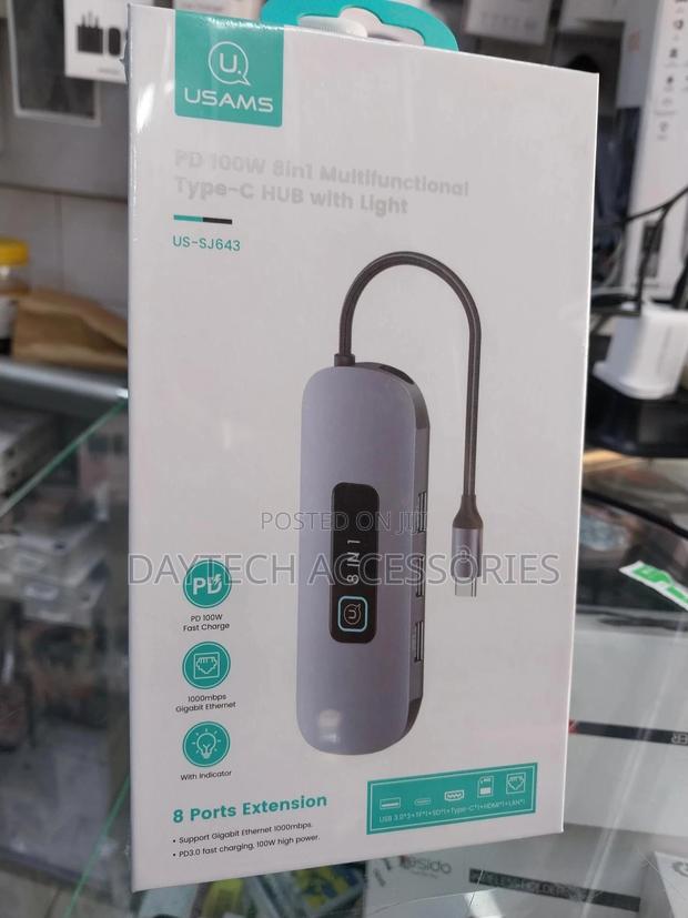 Usams Pd 100w 8in1 Multifunctional Type-C Hub With Light - thumbnail 2