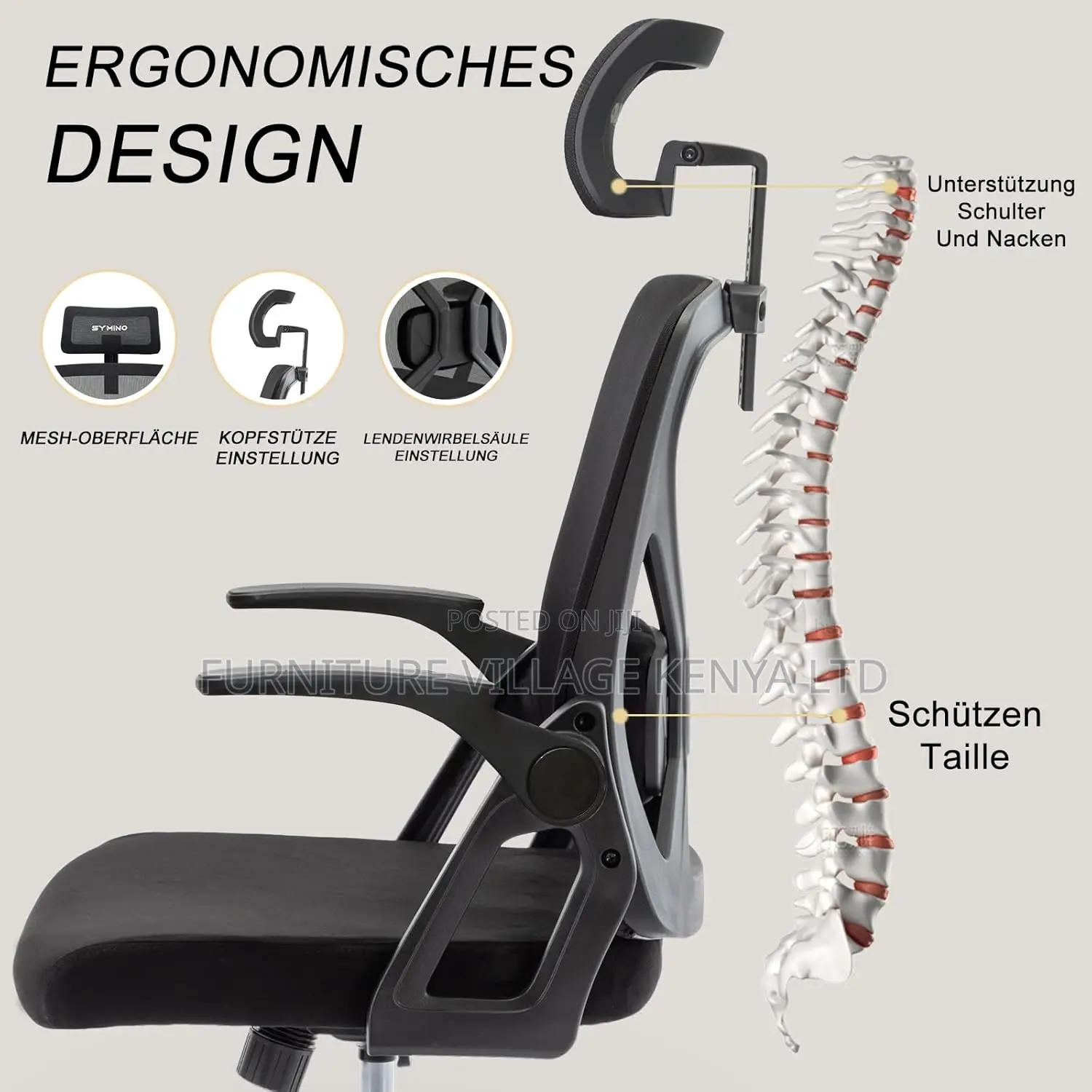 Executive Seats; High-Back Orthopedic Office Seat in Black