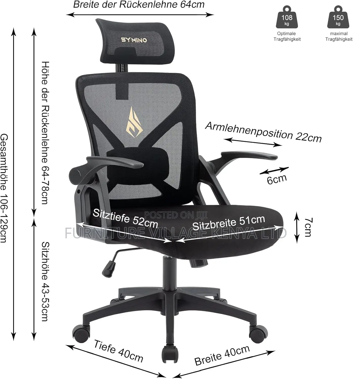 Executive Seats; High-Back Orthopedic Office Seat in Black
