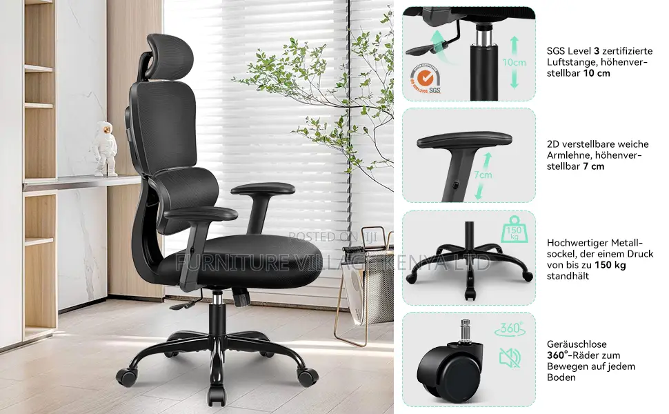 Office Seats; Executive High-Back Orthopedic Chair in Black
