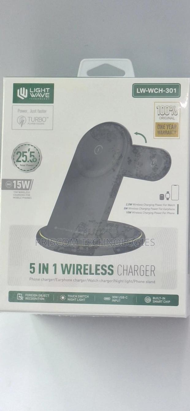 Lightwave 5 in 1 Wireless Charger for Phones, Earphones, Wat
