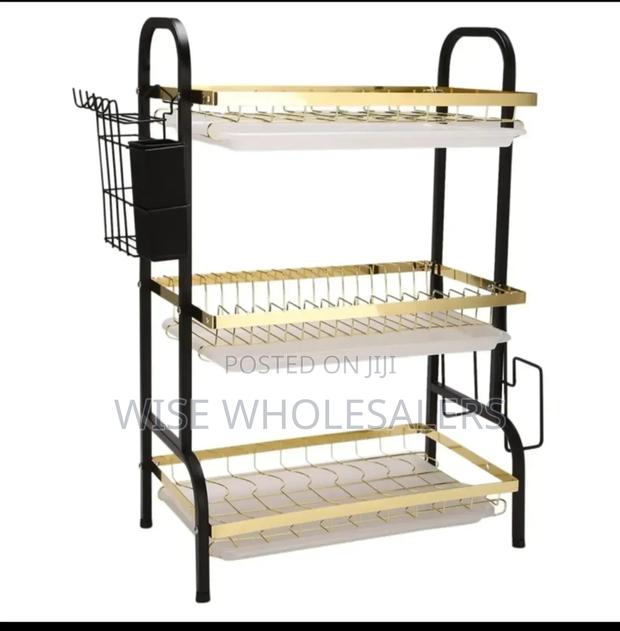 3 Layer Gold Metallic Dish Rack - main view