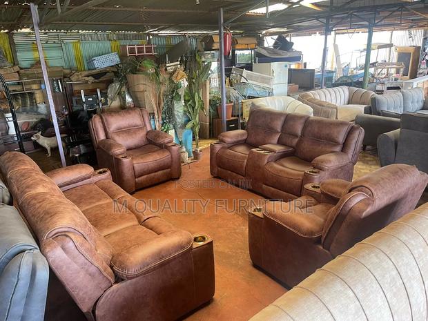 7 Seater Brown Semi Recliner Living Couch