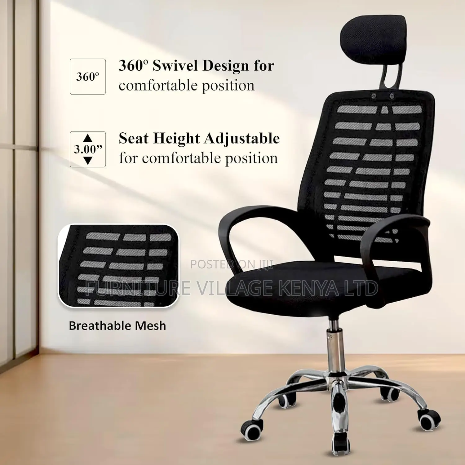 Headrest Chair; High-Back Ergonomic Executive Seat